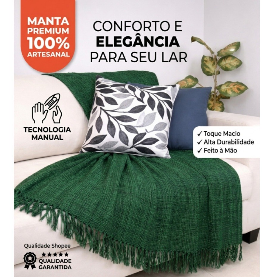 Manta Para Sofá  2,10m x 1,20 m Algodão Decorativa Artesanal | Cobre Sofá e Colchão
