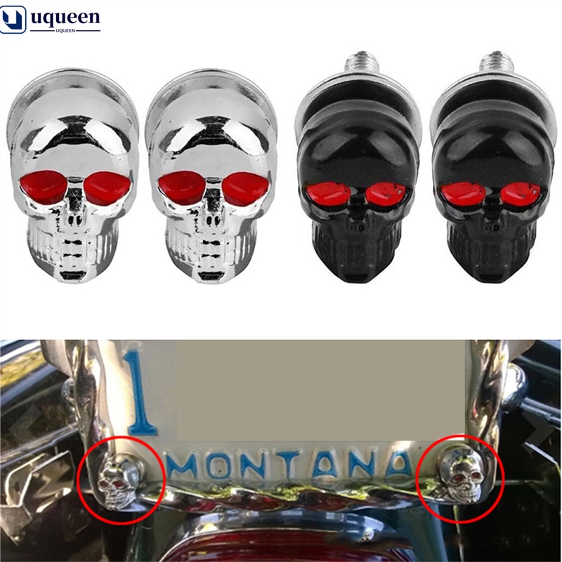 UQ 2Pcs Skull Placa De Carro Parafusos Da Tampa Do Crânio Motocicleta Auto