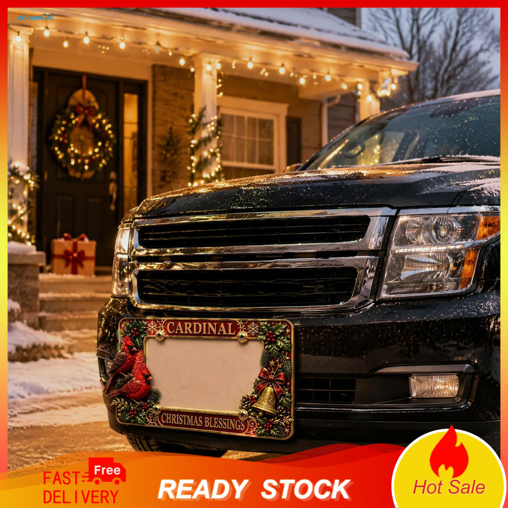 Decorative Auto License Frame Holiday Car Accessories Christmas Metal Plate with Santa Snowman Gingerbread Design – Fe