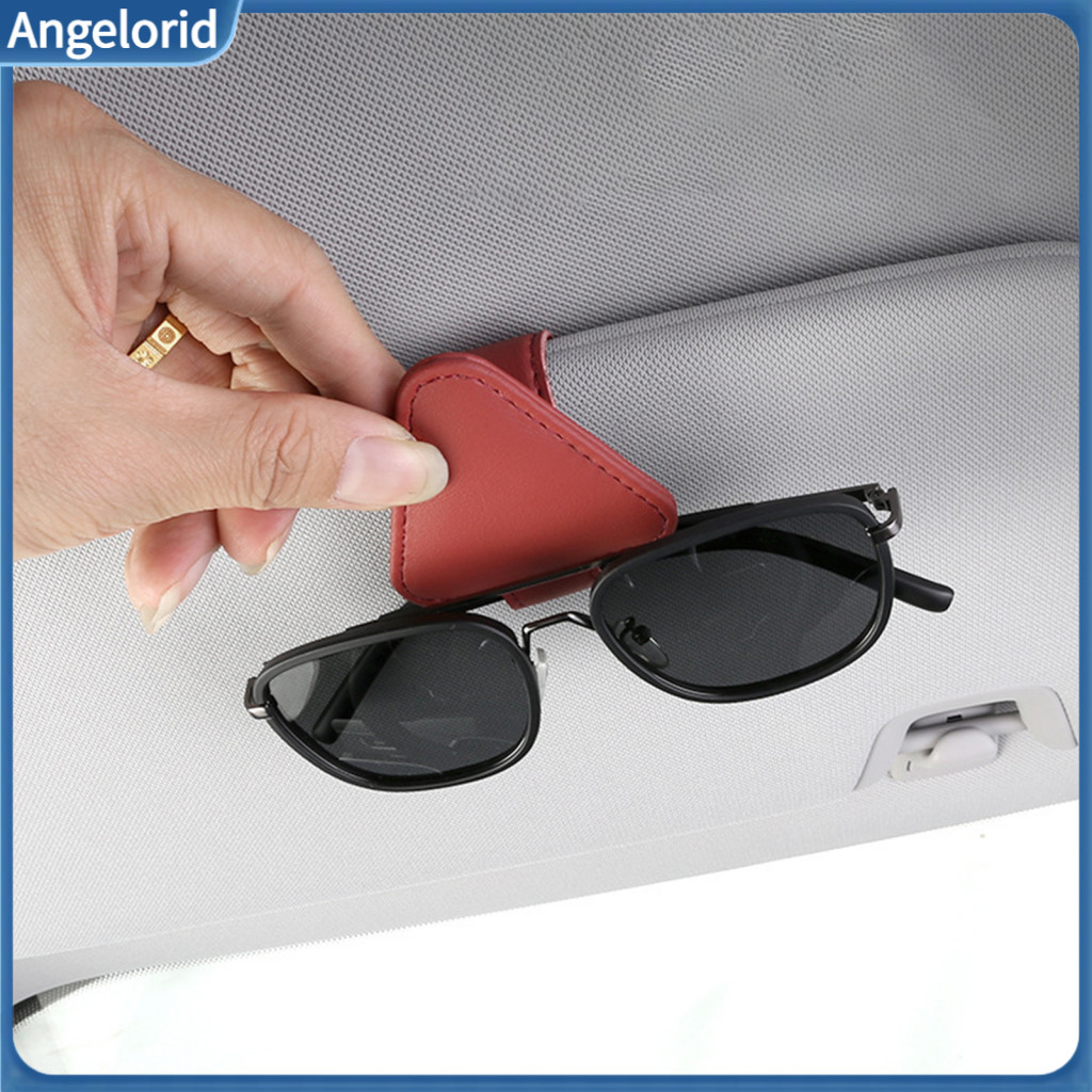 Sunglasses Holder for Car Storage Organizer Magnetic with Sunshade Clip Faux Leather Auto for Driving License Cards for