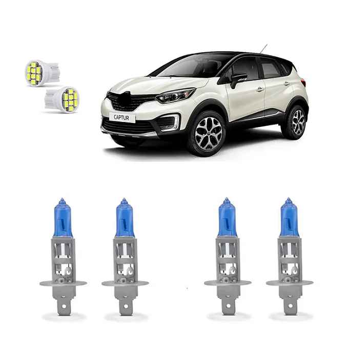 Kit 4 Lampada Super Branca Farol Captur 2017 2018 2019 8500k H1