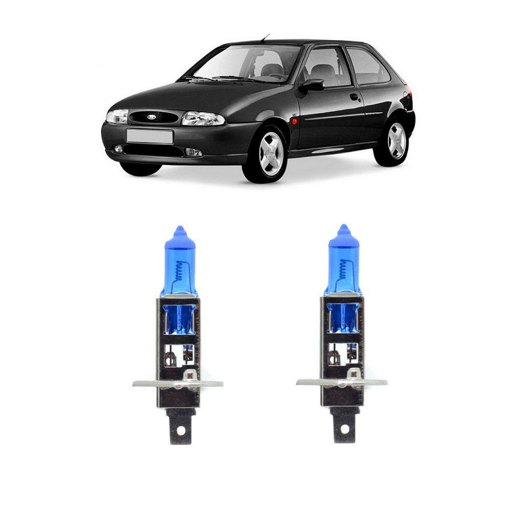 Par Lampada Super Branca Farol Alto Ford Fiesta 1996 1997 1998 1999 2000 2001 8500K H1