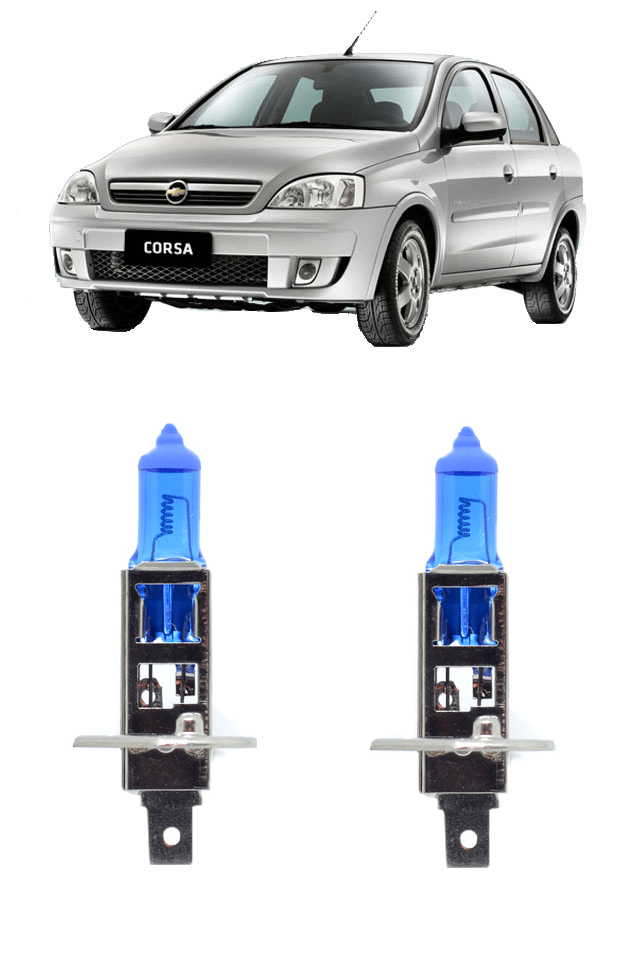 Par Lampada Super Branca Farol Alto Corsa Montana 2003 a 2012 8500k H1