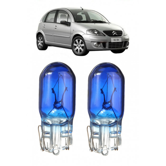 Par Lampada Pingo T10 Super Branca Citroen C3 Farol Teto Placa 5w