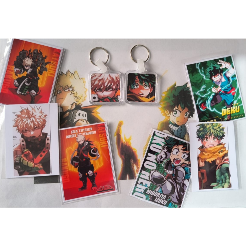 Kit 3 cards simples (artesanal) e 1 chaveiro de acrilico  boku no hero academia -my hero academia
