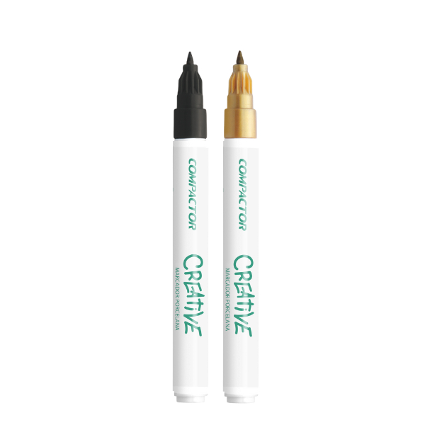 Kit Marcadores de Porcelana Creative Ponta Fina Ouro e Preto - Compactor