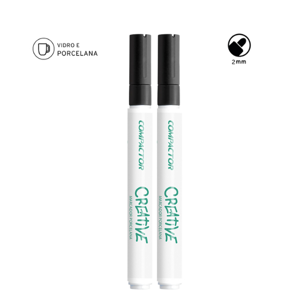 Kit com 2 Marcador de Porcelana Creative Preto - Compactor