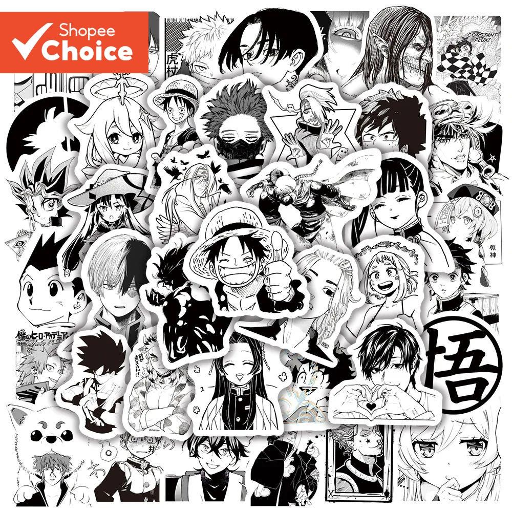 Adesivos Graffiti Série Anime Preto E Branco , 50 Peças , Adesivo À Prova D'água Para Laptop , Capacete , Decoração De M