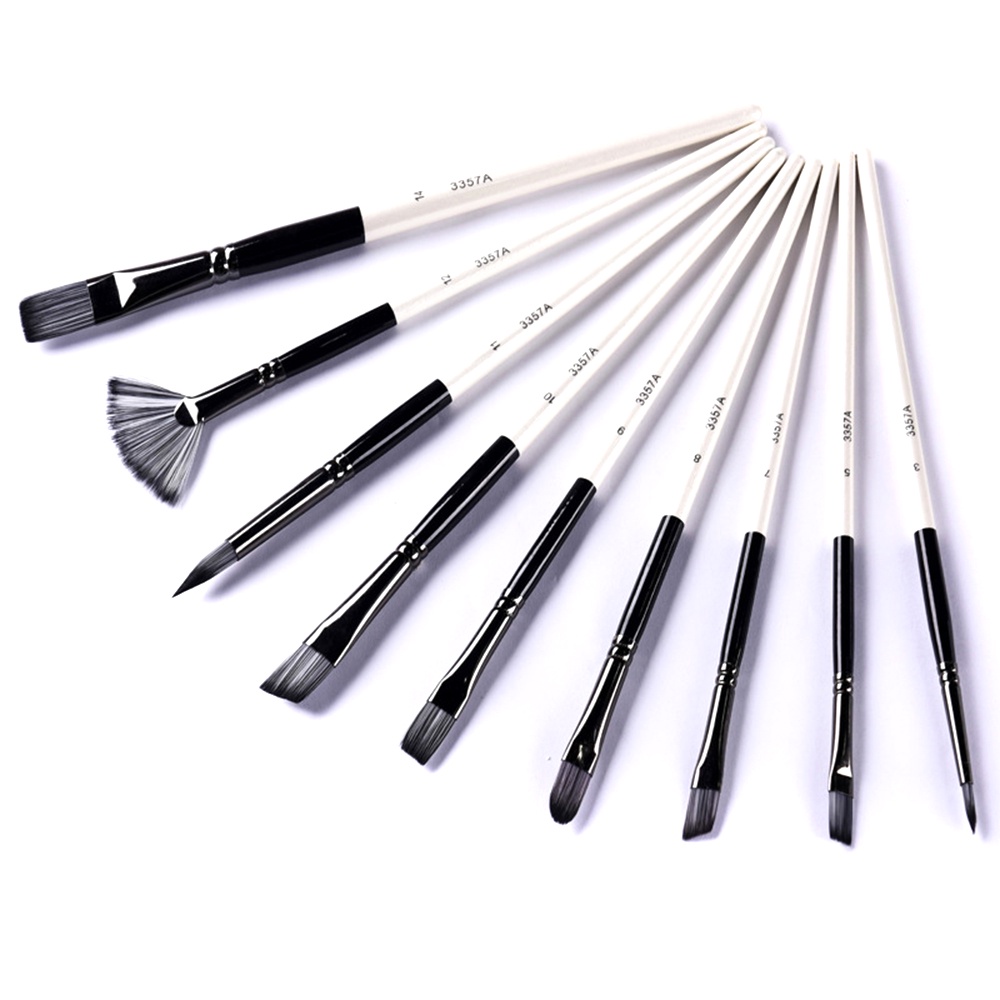 Kit de Pincéis Ca Creative com 09 Unidades Hb-3357a Cerdas Variadas e Cabo Branco com Preto