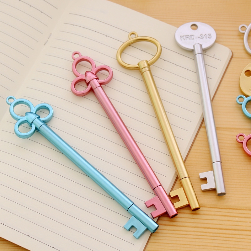 1pcs Korean creative student stationery pen Vintage gold key gel pen Metal texture black pen