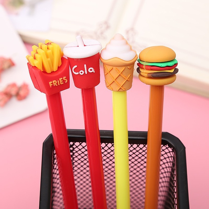 4 Pcs Gel Pen Cute Creative French Fries Cola Burger Ice Cream Neutral Pens Student  Black Ink Writing Tools Office Supplies Stationery