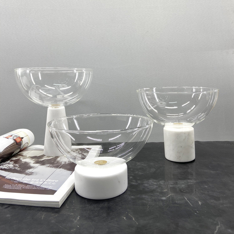 Simple modern black and white marble glass fruit plate vase coffee table ornament Creative Flower Arrangements for Home