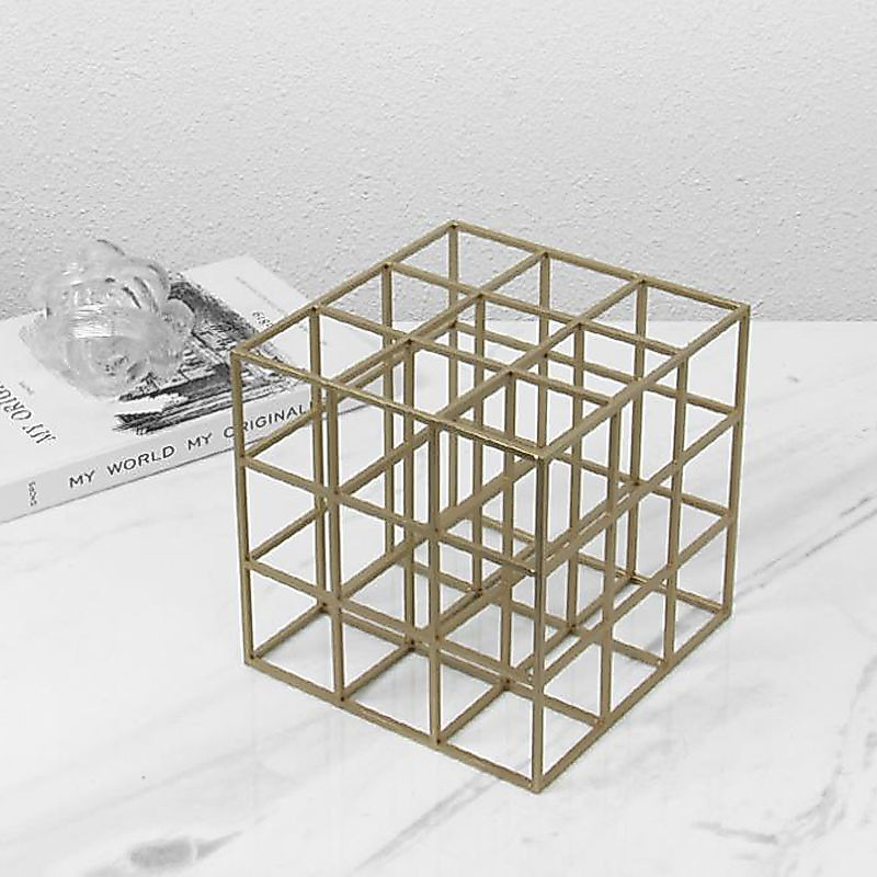 Modern creative nine-grid decorative piece in black and gold cast iron, 3D frame bookshelf, home decor for living room a