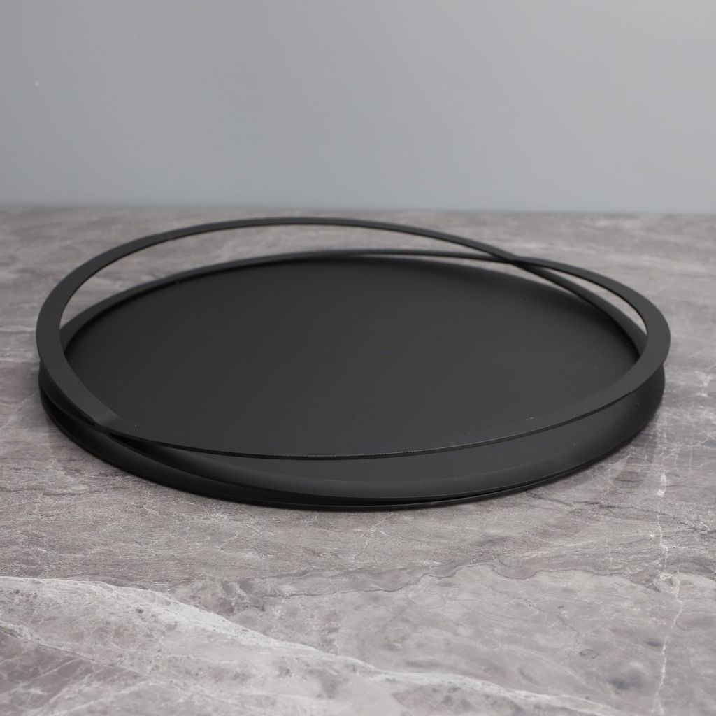 Modern minimalist black metal tray for model homes, offices, and living rooms, creative storage fruit tray, soft decorat