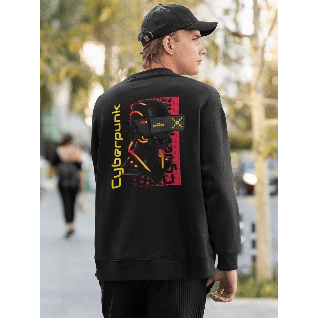 Moletom Careca Blusa de Frio Suéter Gola Redonda Masculino Casual Streetwear 100% Algodão Estampado - Cyber Punk