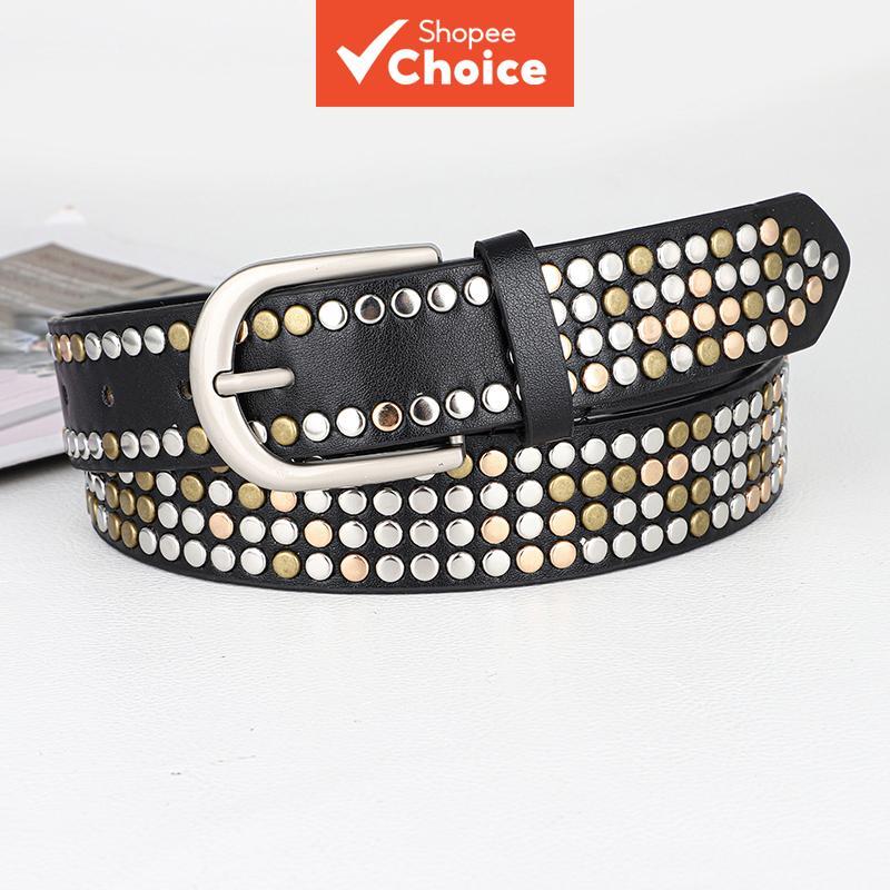 Y2k Punk Rebite Cinto De Couro Para Homens Mulheres Vintage Casual Jeans Cravejado Cintura Streetwear