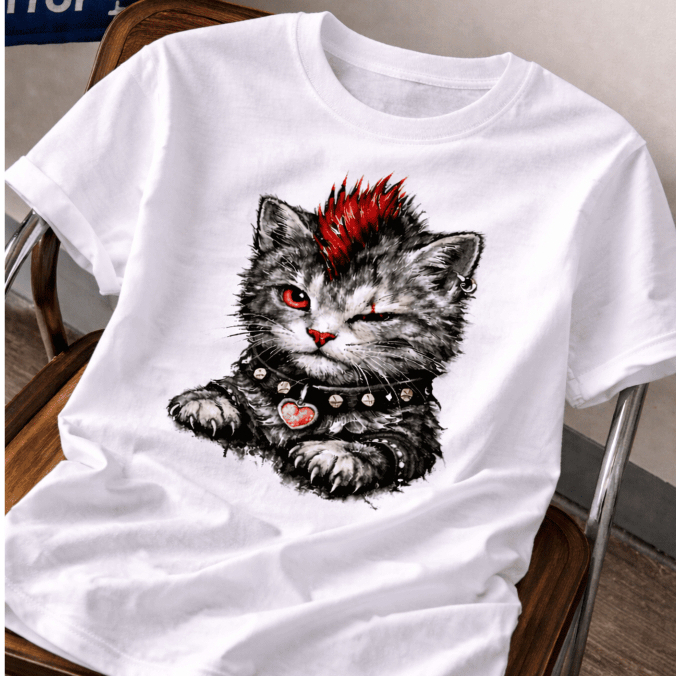 Camiseta Streetwear Punk Gato Roqueiro Camisa Rock Masculina Blusa Feminina 100% Algodão