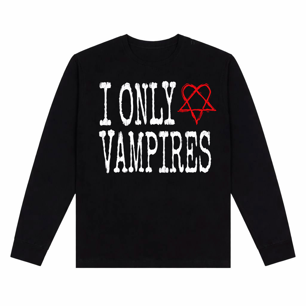 Camiseta De Manga Longa Camisa Unissex Streetwear "I Only <3 Vampires" Gótica Alternativa Estampada Y2K ROck Punk Opium