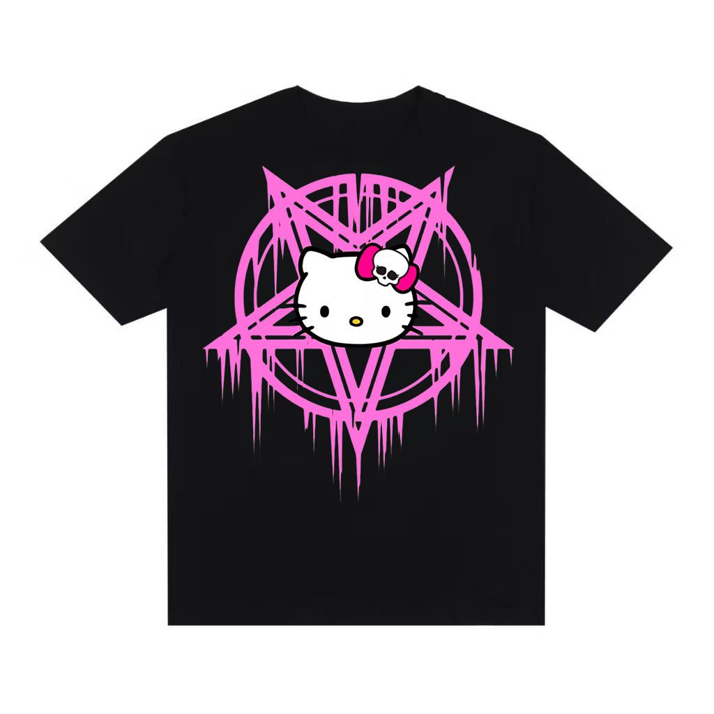 Camiseta Streetwear Oversized Camisa Over Hello Kitty Estilosa Gótica Alternativa Y2K Rock Punk Opium Core