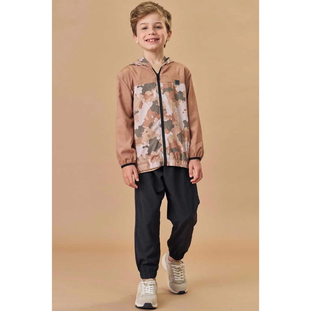 Conjunto Menino Jaqueta Corta Vento e Calça Jogger em Nylon Ergonomic com Elastano MARROM LucBoo