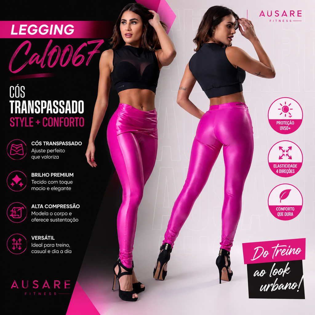Legging Academia Casual Ausare Cal0067 Cós Transpassado Fitness Mulher Confortável Treinos Corrida Caminhada Yoga Diário