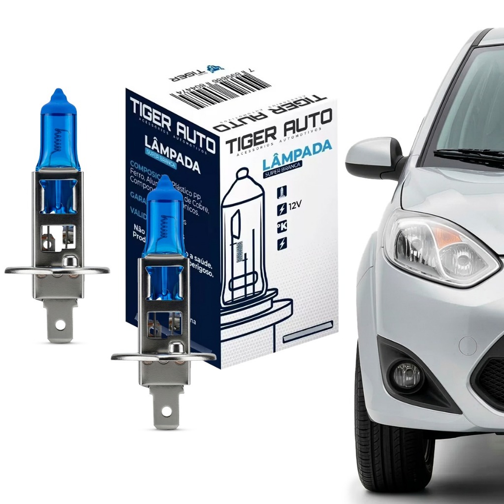 Par Lampada Super Branca Farol Alto Fiesta 2008 2009 2010 8500k H1