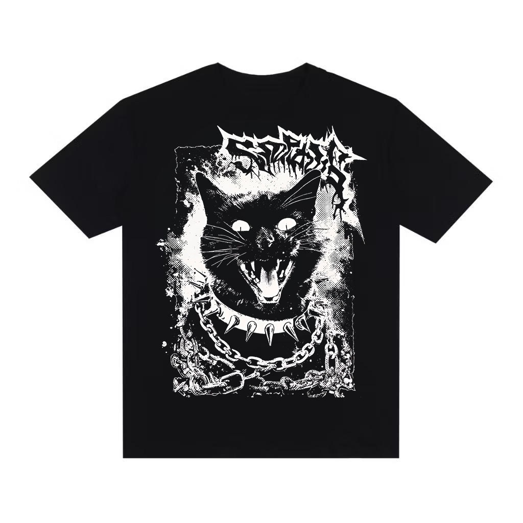 Camiseta Streetwear Camisa Oversized Estilosa Estampada Gato Raios Opium Core Gótica Alternativa Swag Y2K Rock Punk Rap
