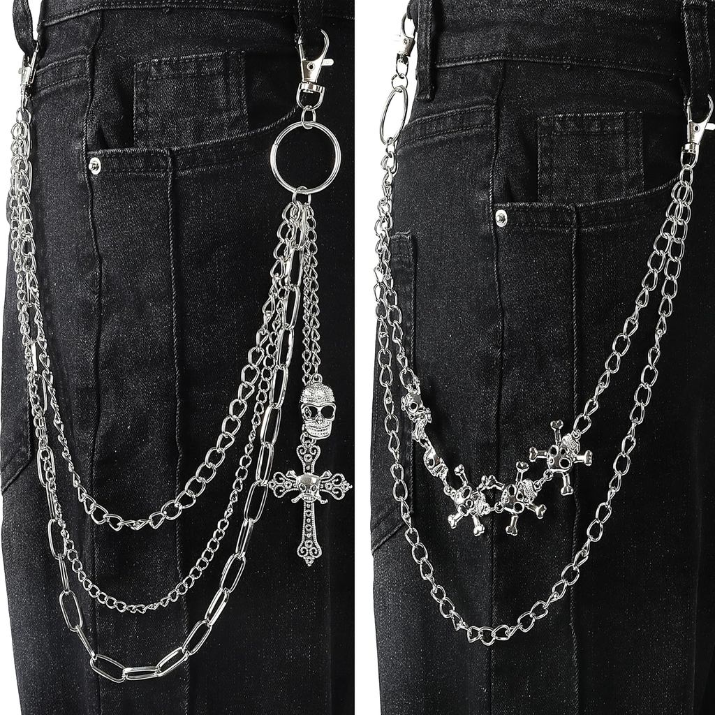 Corrente De Calças De Caveira Masculina : Carteira Jeans De Metal Resistente Gótico Punk Streetwear Acessórios Com Clipe