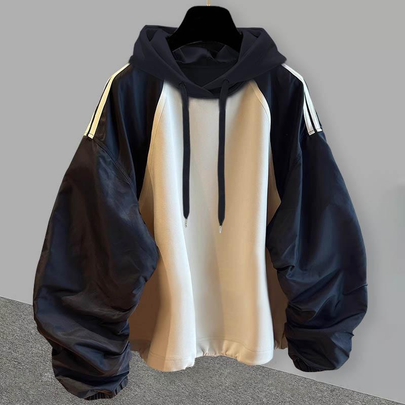 Plissado manga Raglan moletom com capuz masculino feminino mesmo estilo primavera outono inverno versão coreana na moda