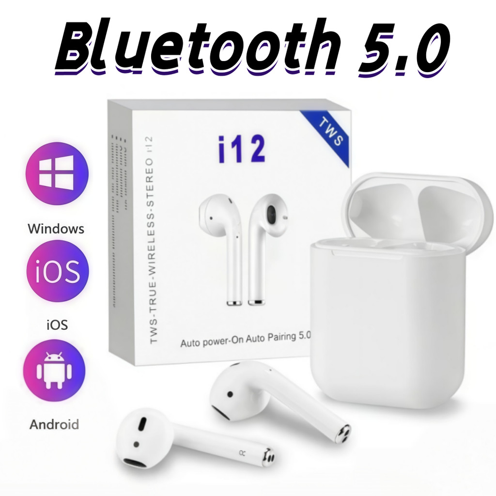 Fones de ouvido Bluetooth i12 TWS 5.0, ideais para malhar, viajar e diversas situações do dia a dia