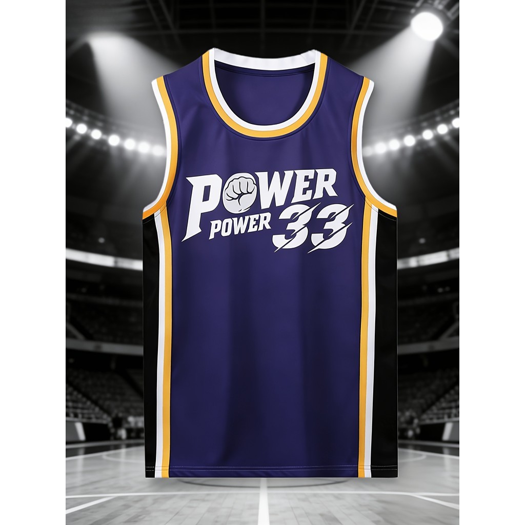 Nova camisa roxa com gola redonda No. 33 Uniforme de basquete Colete esportivo de basquete americano masculino primavera