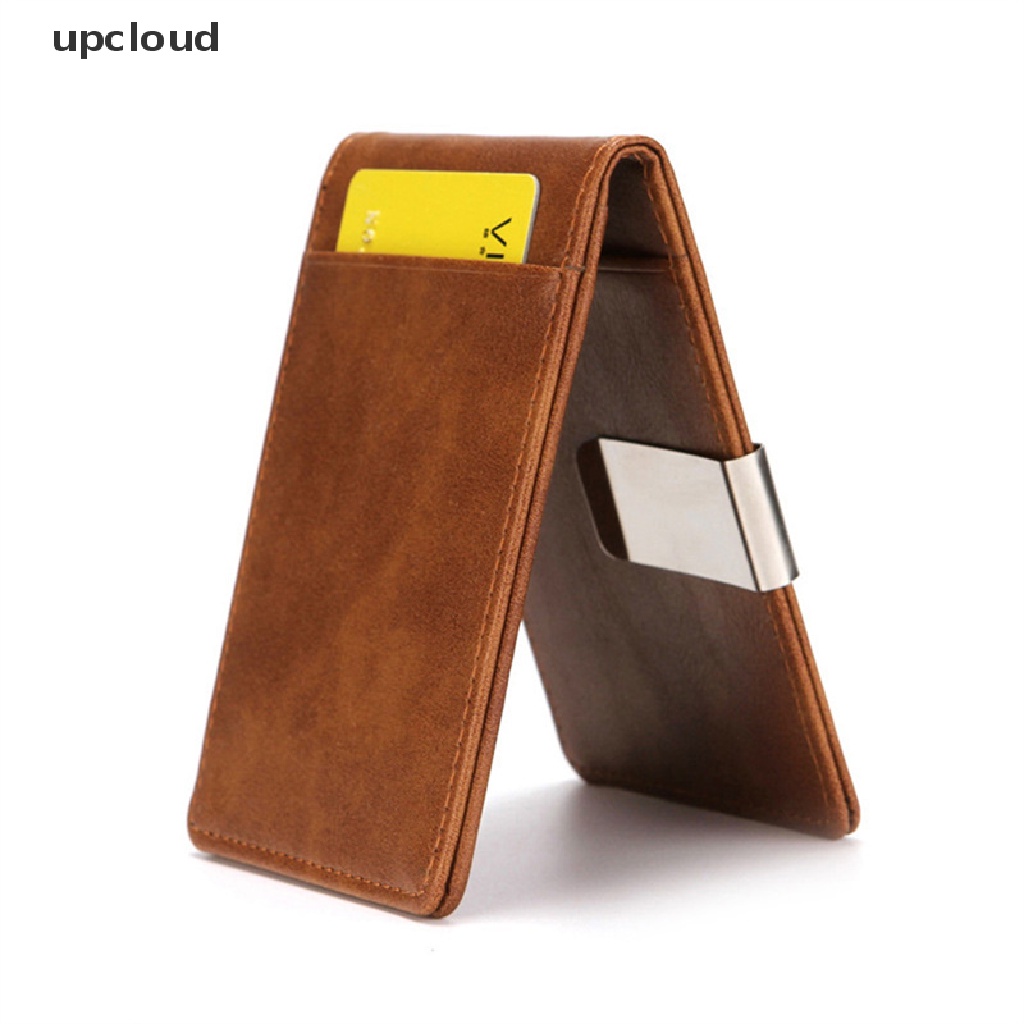 Nova Moda Masculina Couro Bifold Clipes De Dinheiro Multi Funcional Fino Metal Braçadeira Carteira Titular Do Cartão [Up
