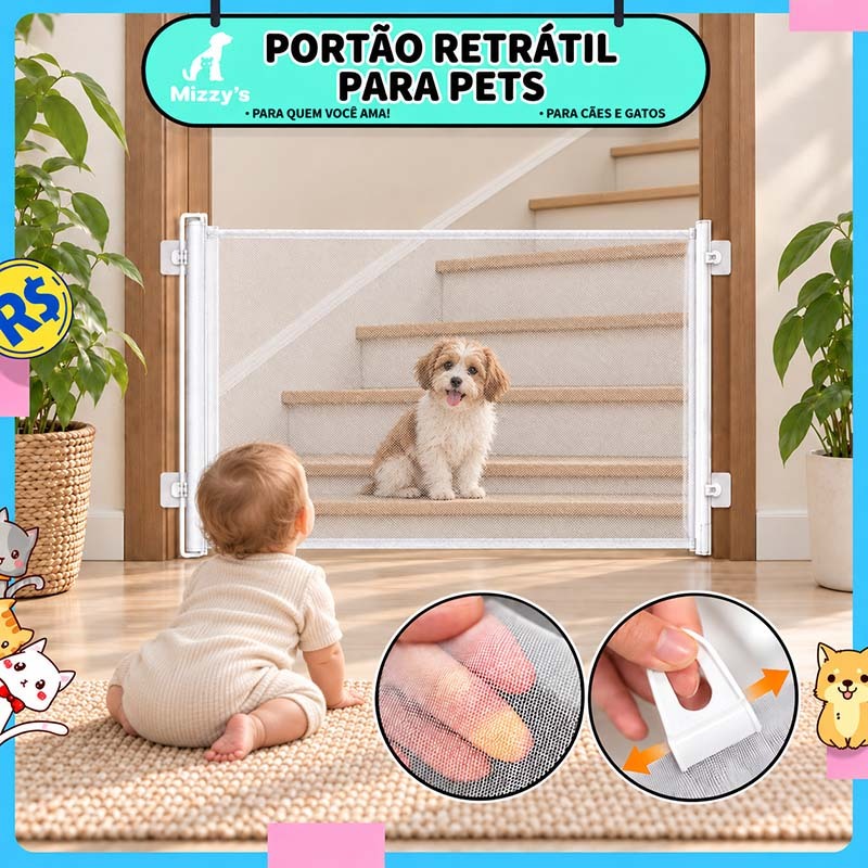 Portão Retrátil Sem Furos para Pets com Tela Ajustável 110/150/180×78cm