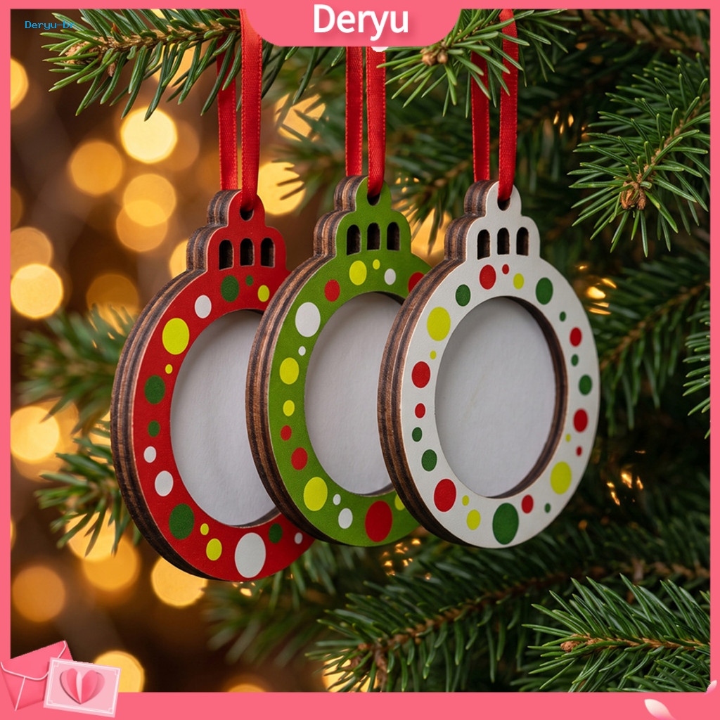 Holiday Gift for Family Christmas Mini Wooden Photo Frame Ornaments Green White Dots Hanging Picture Frames for Tree Dec