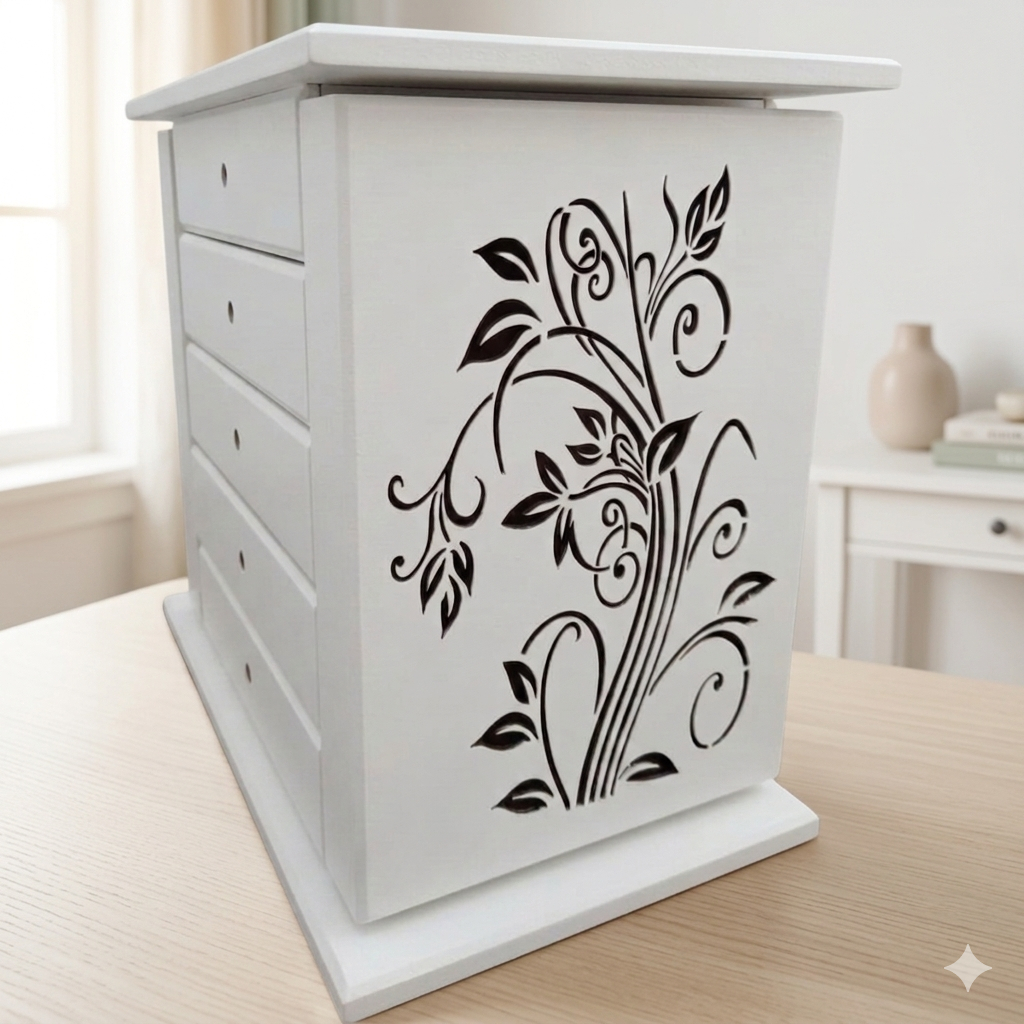 Porta Joias em MDF Pintado Varias Cores Decorado Para Quarto Decoração Lindo Presente Mini Cômoda