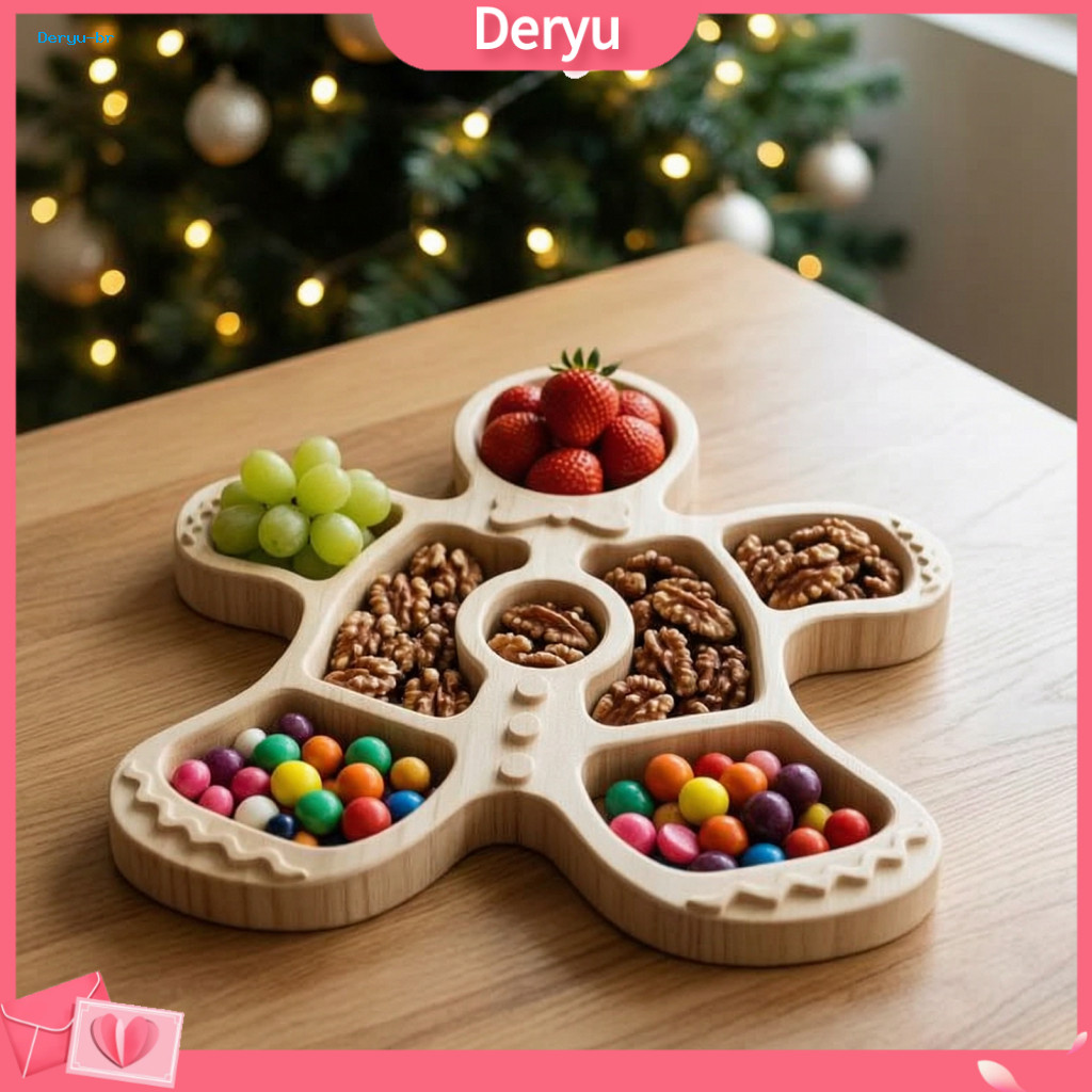 Gingerbread Man Shaped Plates Wooden Divided Serving Trays Christmas Tray Santa Xmas Tree Snack Platter Holiday Party Fr