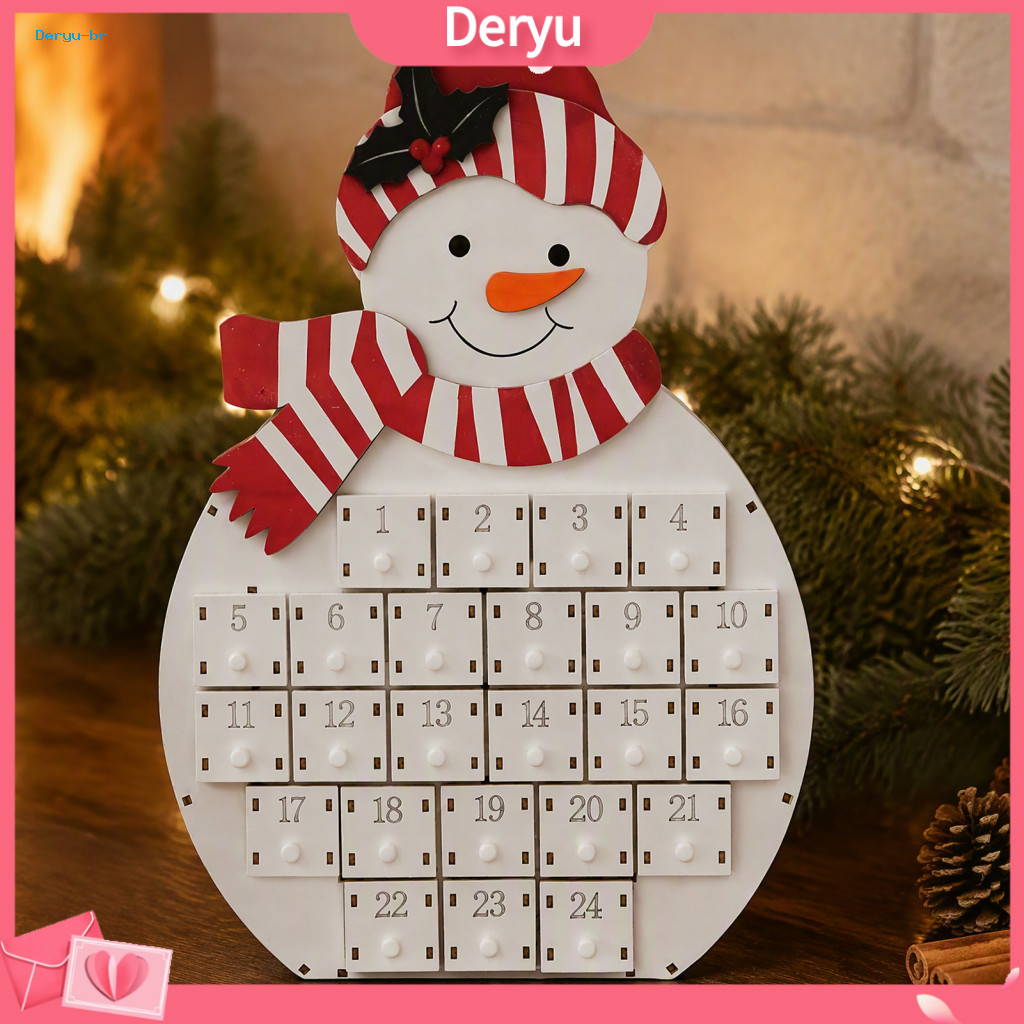Christmas Advent Calendar Wooden Countdown Santa Snowman 24-day Box with Numbered Drawers Tabletop Decor for Family