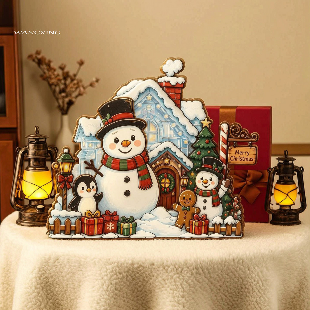 Christmas Wooden House Decorations Handcrafted Wood Santa Decor Ornament Set – Claus Snowman Elk Sleds Winter Cabin Fi