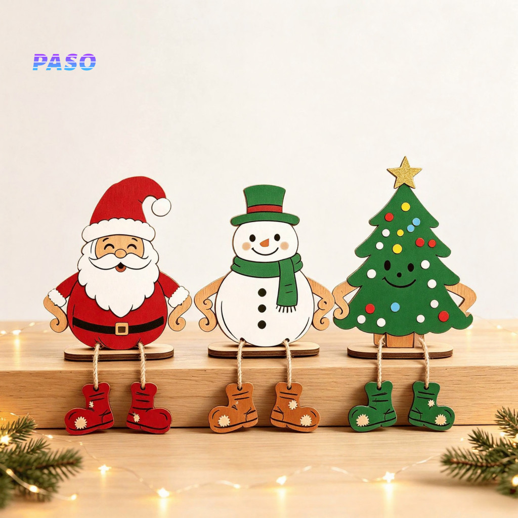 Hanging Leg Christmas Ornaments Tree 3pcs 2d Wooden Set – Cute Santa Snowman Decorations for Mantel for Southeast
