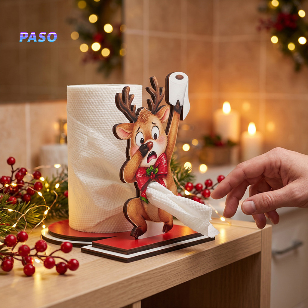 Free Standing Paper Towel Dispenser Christmas Holder – Funny Snowman Elf Santa Claus Wooden Tissue Decorative Roll for