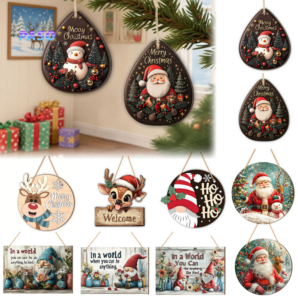Festive Front Door Signs Christmas Decorations 2d Wooden Hanger Ornaments Santa Snowman Reindeer Welcome Sign Rustic Far