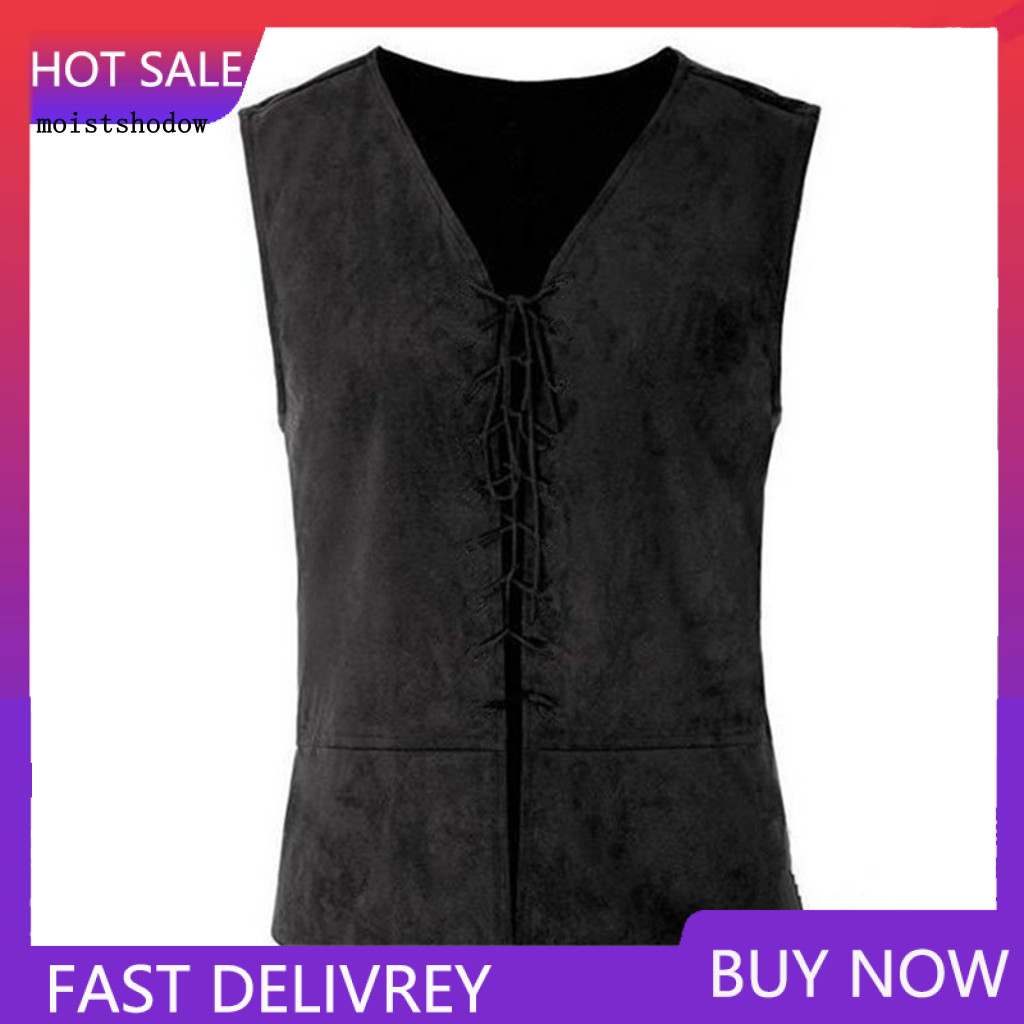 Men Halloween Tank Top Versatile Men's Pirate Vest Vintage Medieval Lace-up Sleeveless for Cosplay Party Role Play – S