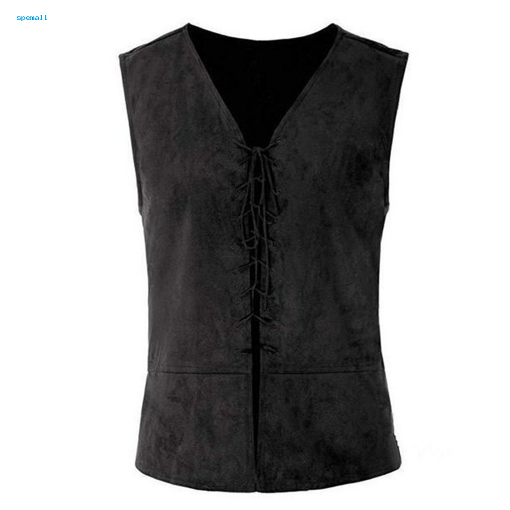 Casual Vest Men Halloween Tank Top Men's Pirate Vintage Medieval Lace-up Sleeveless for Cosplay Party Role Play – Soli