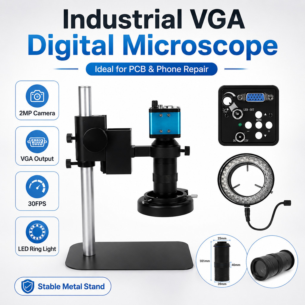 Microscópio Digital Industrial VGA De 2MP 30FPS LED Ring Light Anel De Luz Para Reparo De Telefone PCB