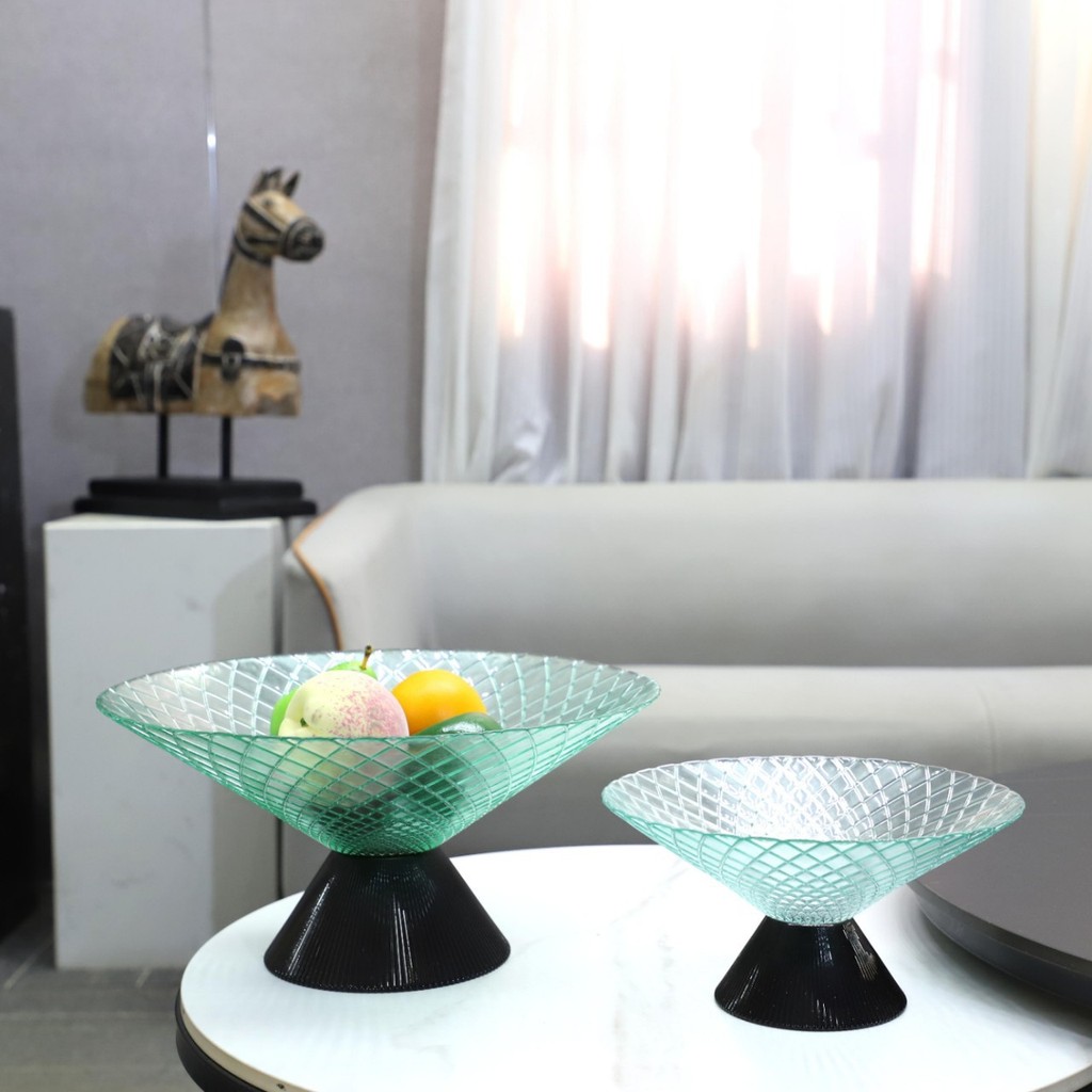 RY5Z Modern minimalist and elegant glass tiered fruit bowl, candy storage tray, coffee table centerpiece, and home decor