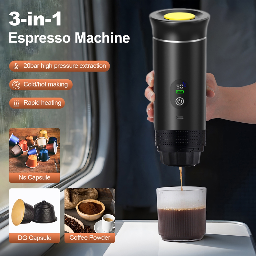 Máquina De Café Expresso Portátil Com Display Digital 3 Em 1 Cápsula Cafeteira Para Carro E Casa Acampamento