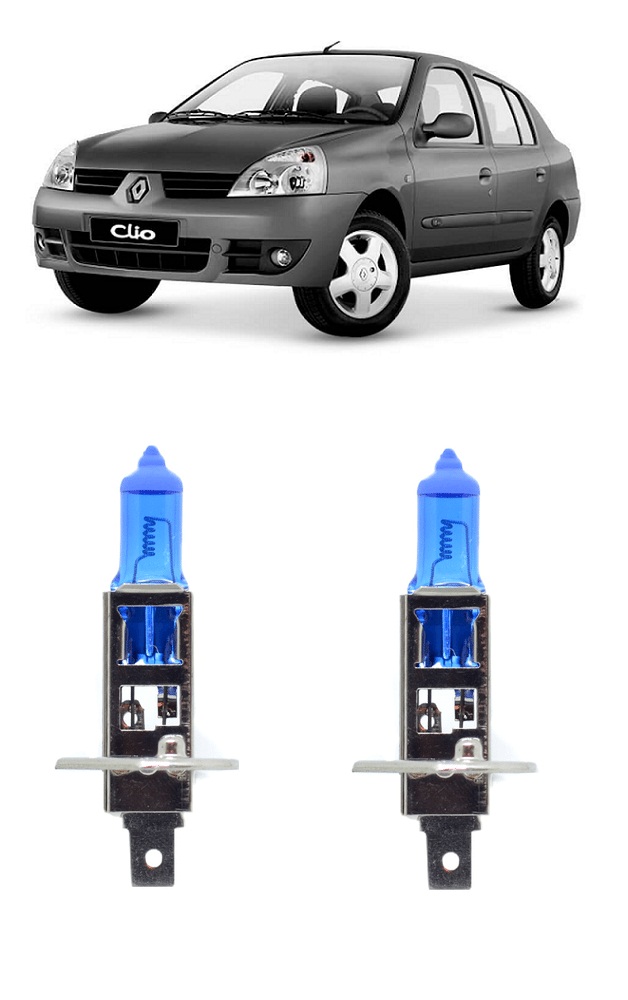 Par Lampada Super Branca Farol Alto Clio 2004 2005 2006 2007 2008 2009 2010 2011 2012 8500k H1