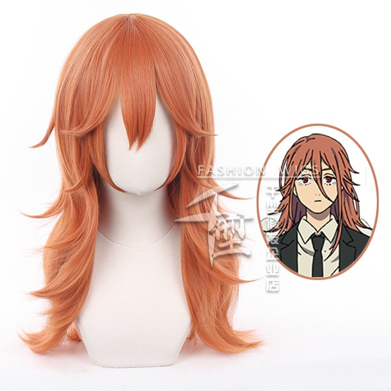 Peruca para cosplay de Angel Devil, personagem de Chainsaw Man, cor castanho-alaranjada, cabelo sintético resistente ao