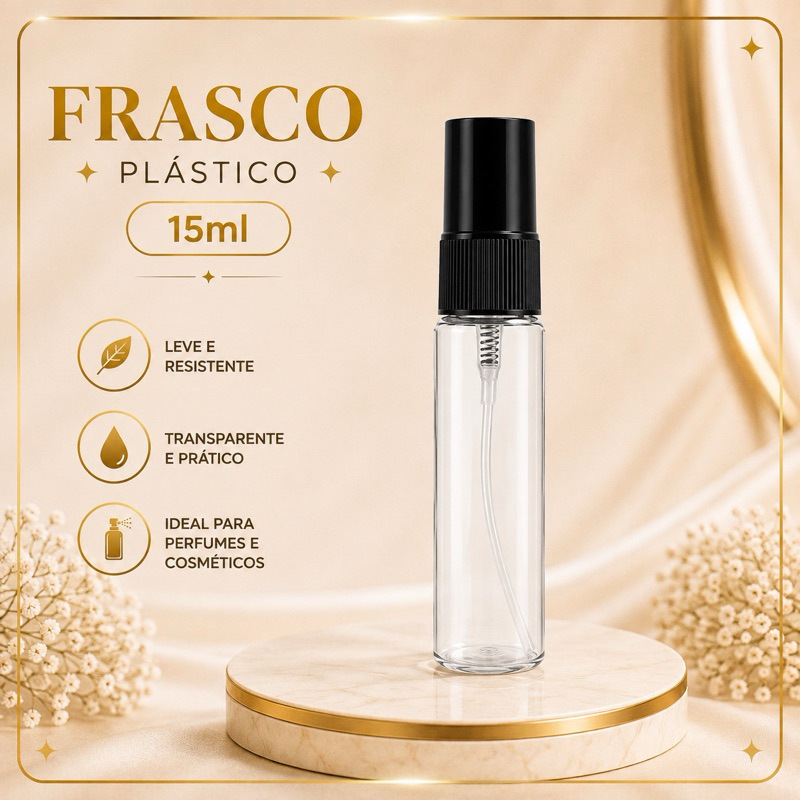 Frasco Embalagem Vazia Pet Cilindro Cristal 15ml com Válvula Spray Preta - Rosca 18/410 (UN)