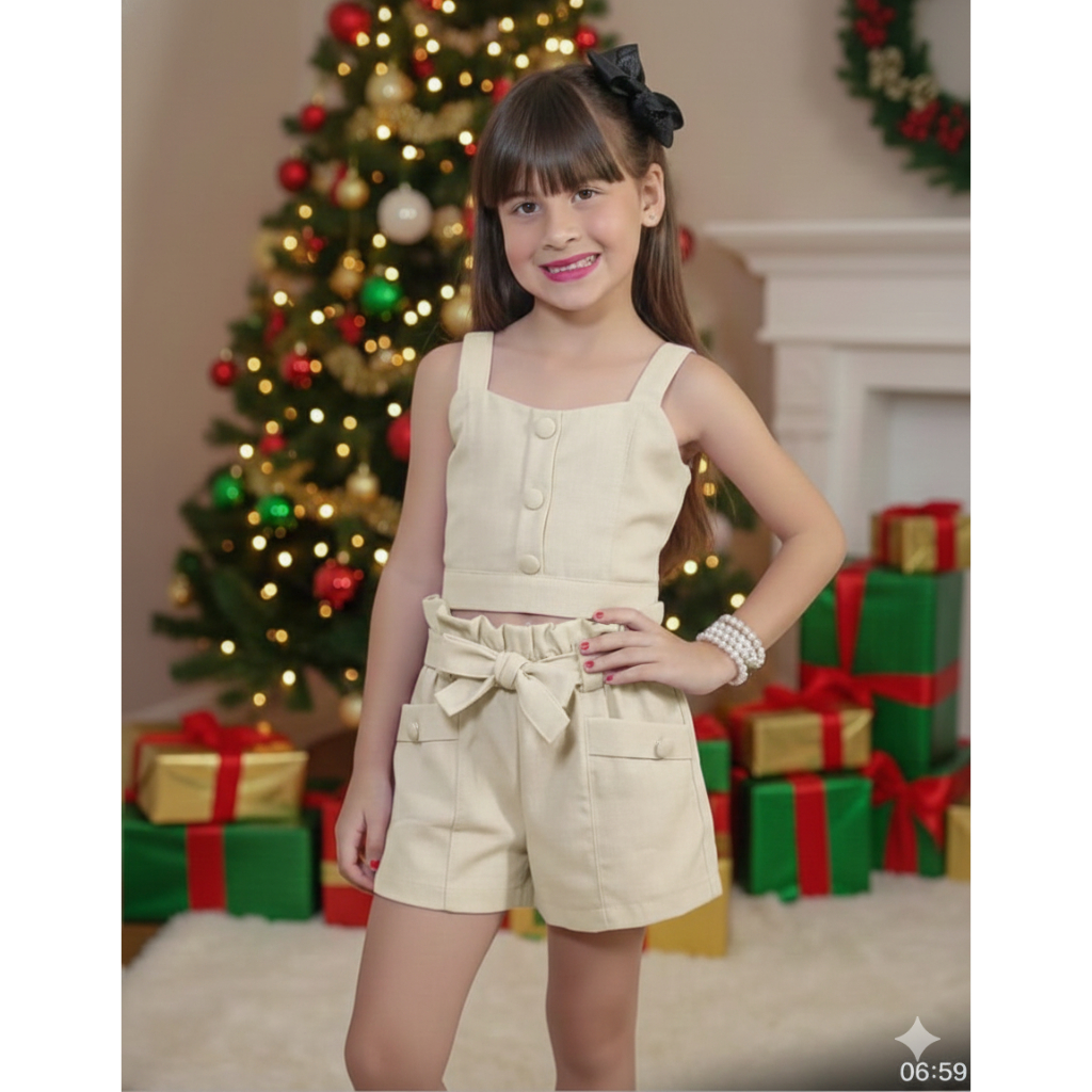 Conjunto Linho Infantil Feminino Alfaiataria Luxo Blogueirinha
